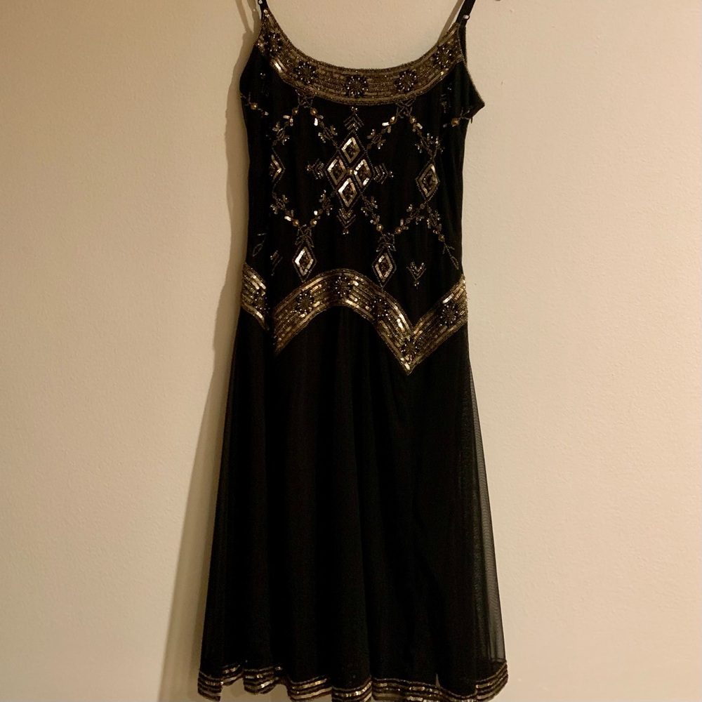 Elegant Scala Black Sequin beaded evening dress